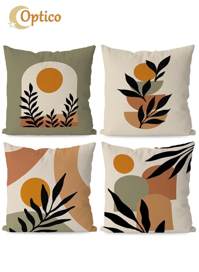 Optico Boho Pillow Covers, Boho Mid Century Sun Botanical Leaf Mountain Nature Throw Pillow Covers,Throw Pillow Covers 18×18 Set of 4,Bohemian Home Decor,Mid Century Geometric Outdoor Throw Cushion Cases for Couch Sofa Bedroom Decor Bohemian Gifts - Image 1